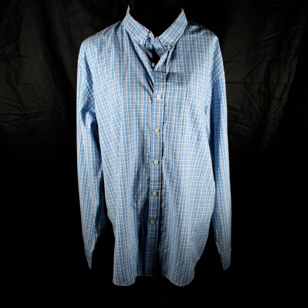 Izod Men's Size XXL Plaid Long Sleeve Shirt Business Travel Blue